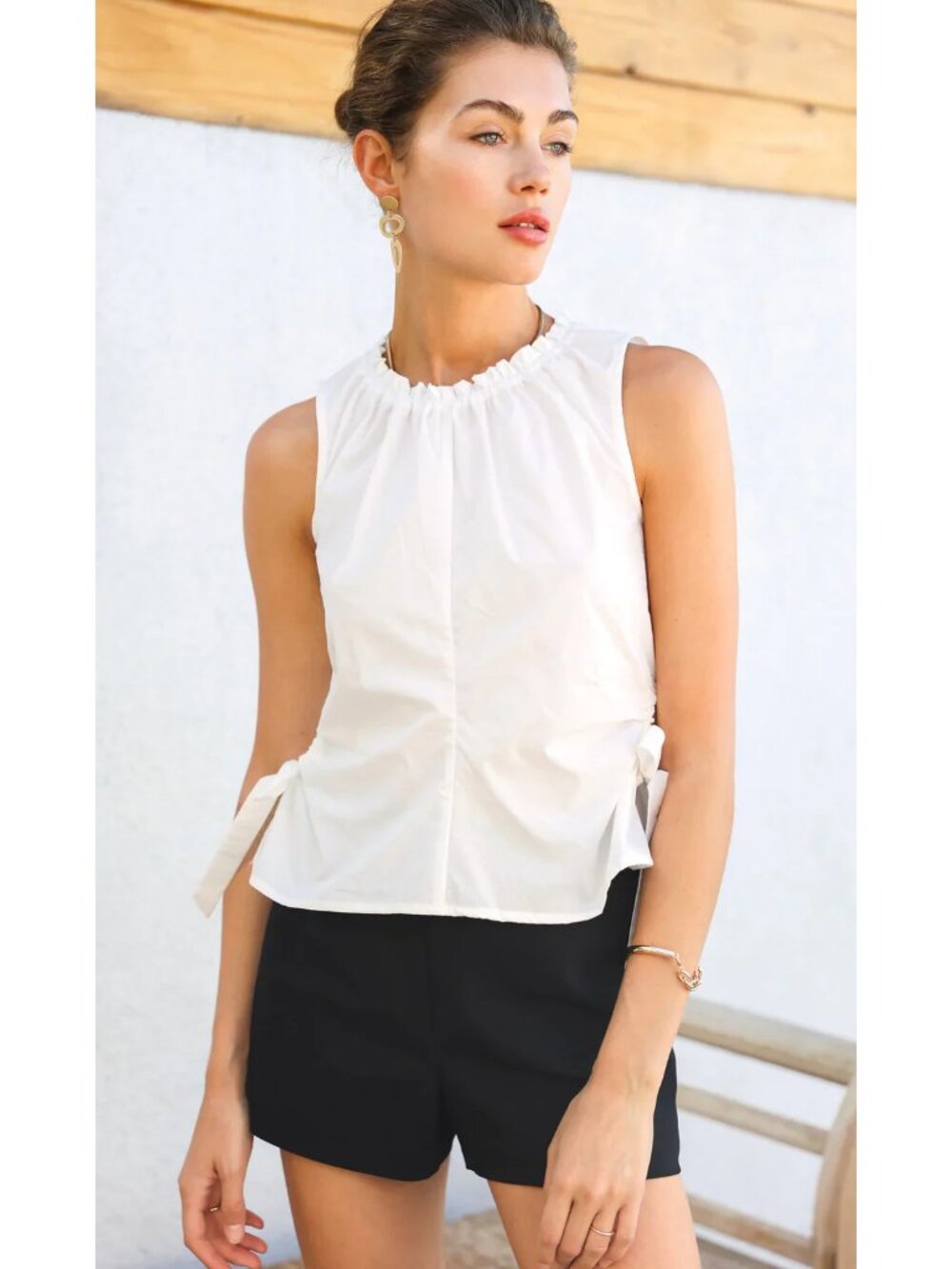NWT GREYLIN MONTI SIDE TIE CUTOUT POPLIN TOP WHITE M CONTEMPORARY MODERN CLEAN